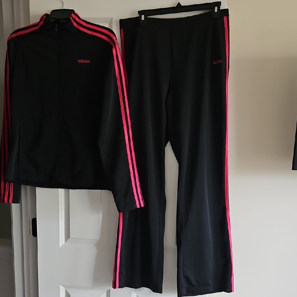 Adidas Black Track Set with Neon Pink Stripes